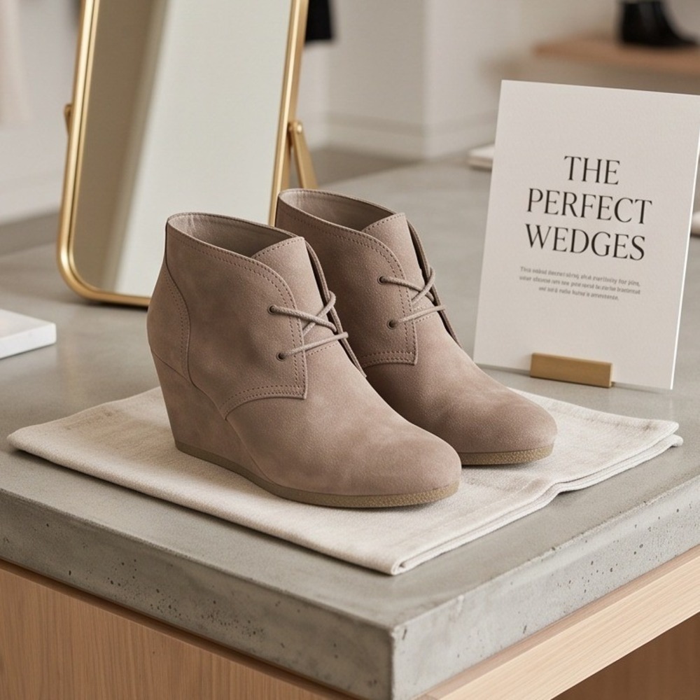Target 10 Bessie Taupe Faux Suede Lace Up Wedge Ankle Boots Ladies NWT